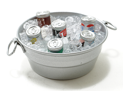 Dollhouse Miniature Tub W/Ice And Canned Drinks